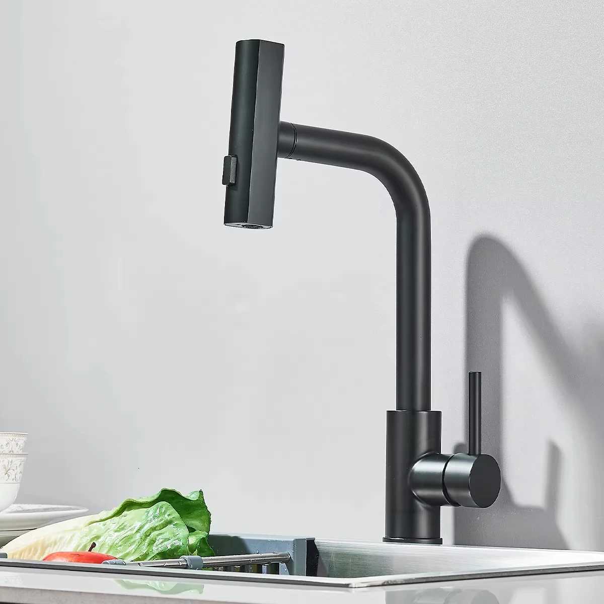 Gunmetal grey pl-out kitchen sink faucet water flow spout stainless steel hot and cold water mixer deck mounted faucet Y251104