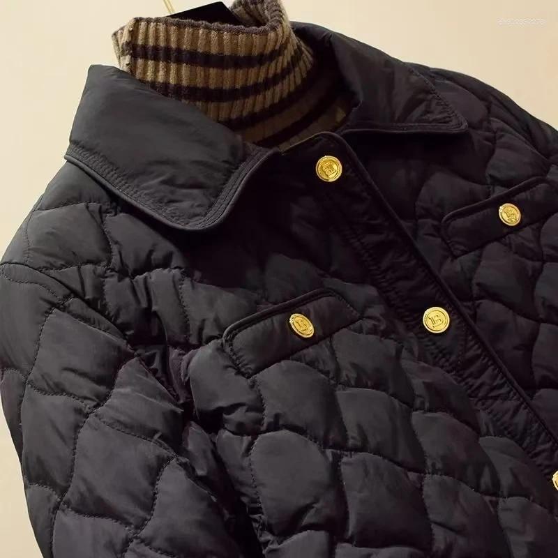 Women's Trench Coats Autumn Winter Down Cotton Coat Quilted Jacket Buttons Clothing Trend Outerwear Warm Tops Black White Thin Parkas