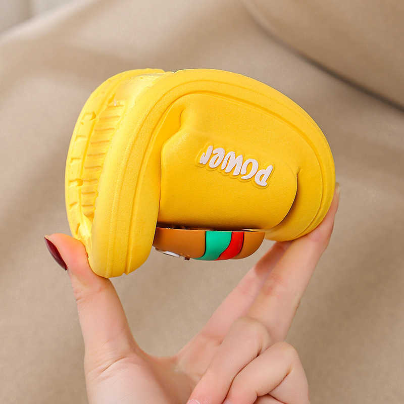 New childrens slippers cartoon burger for girls indoor and home use soft bottom non slip mens one-piece slippers for outdoor wear J250403