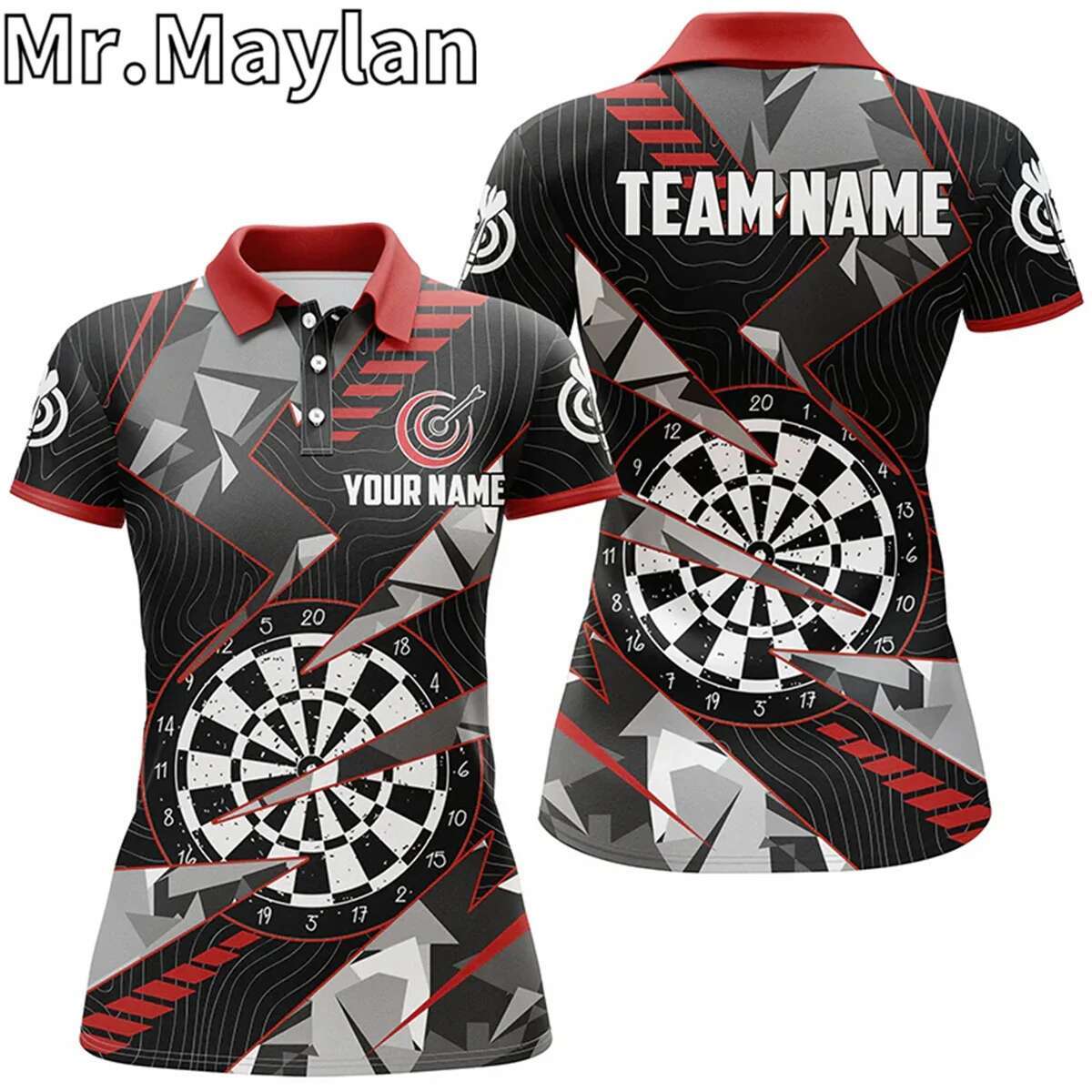 Personalized Lighing Thunder Dartboard Green 3D Polo Shirts Women Custom Darts Team Jerseys Gift For Dart Lovers