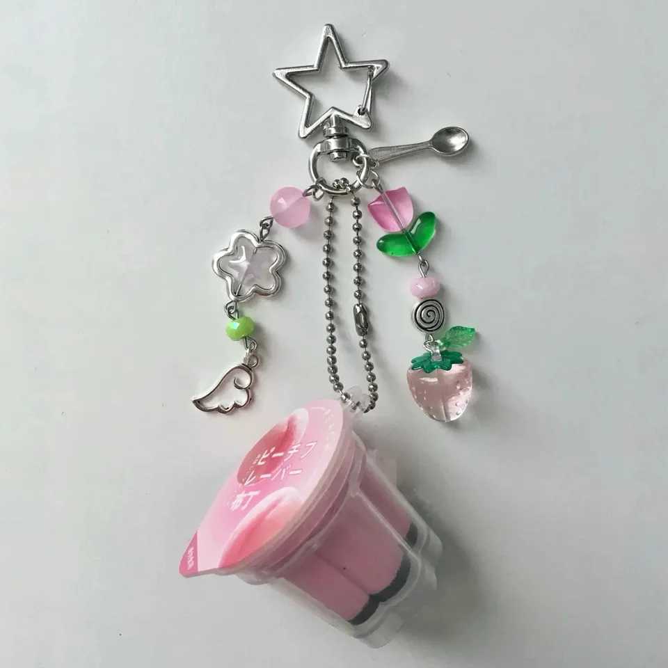Japanese Pudding Keychain Pink Yellow Egg Flan Charm Y2K Heisei Retro Aesthetic Beaded Accessory Matching Purse or Bag GiftsW251103