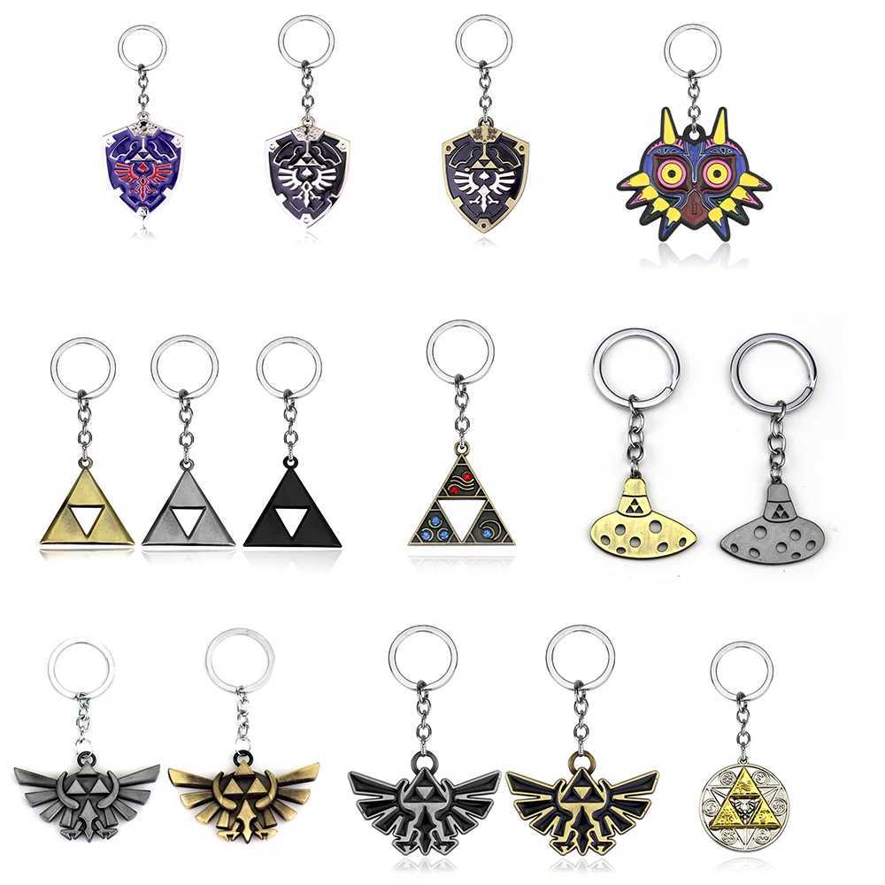Zeldas Keychain Jewelry Set Hylian Shield Breath of The Wild Sheikah Eye Majoras Mask Sword Triforce Symbol Pendant Key RingW251103