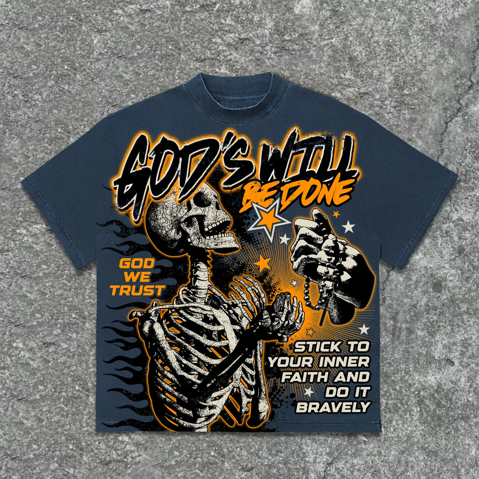 American retro god skull pattern cotton Tshirt printed graphic for men and women Y2K oversized streetwear 250327