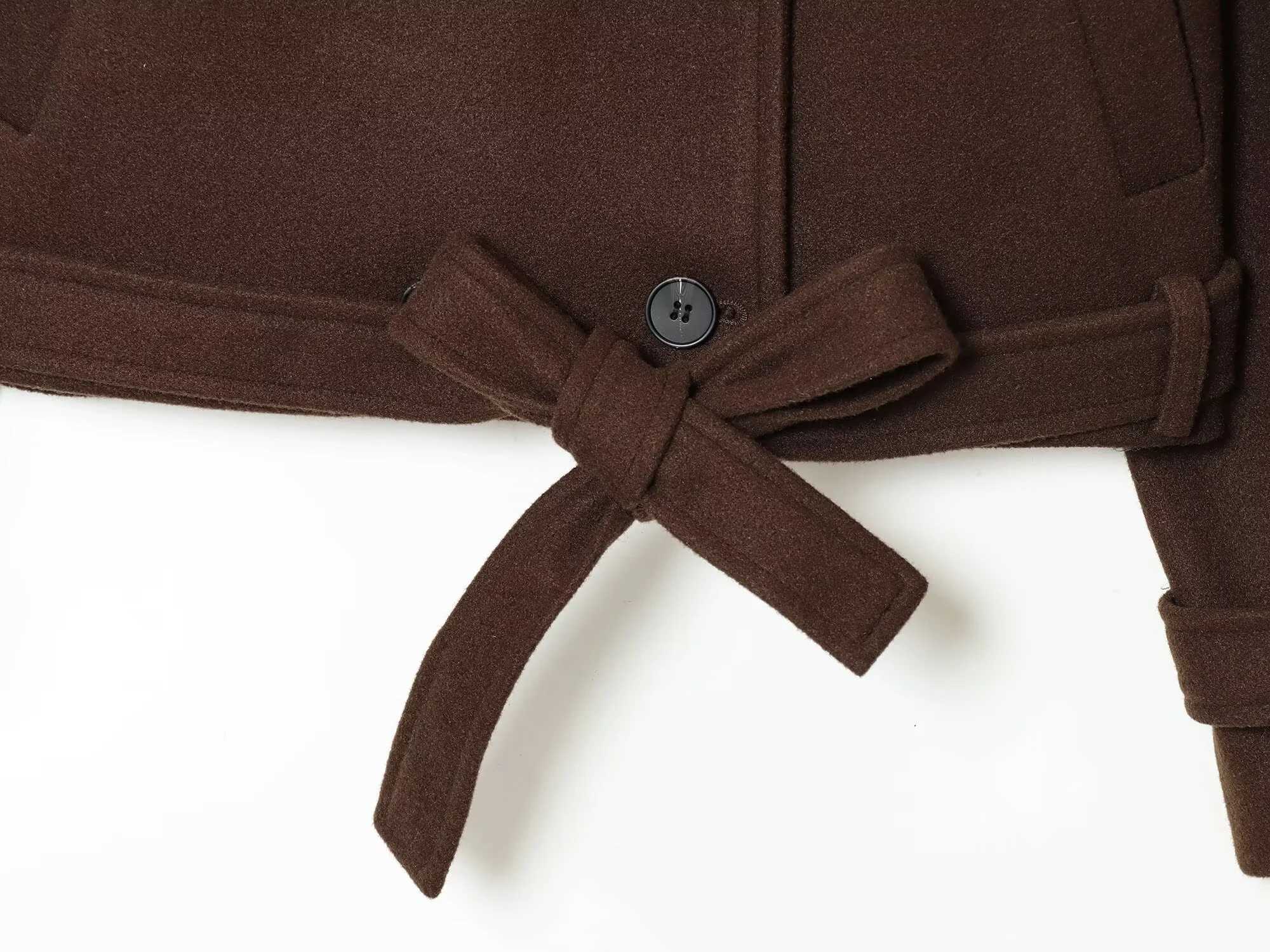 2025 autumn new womens casual style simple double breasted bow tie waist cinched suit collar short long sleeved jacket J2511031