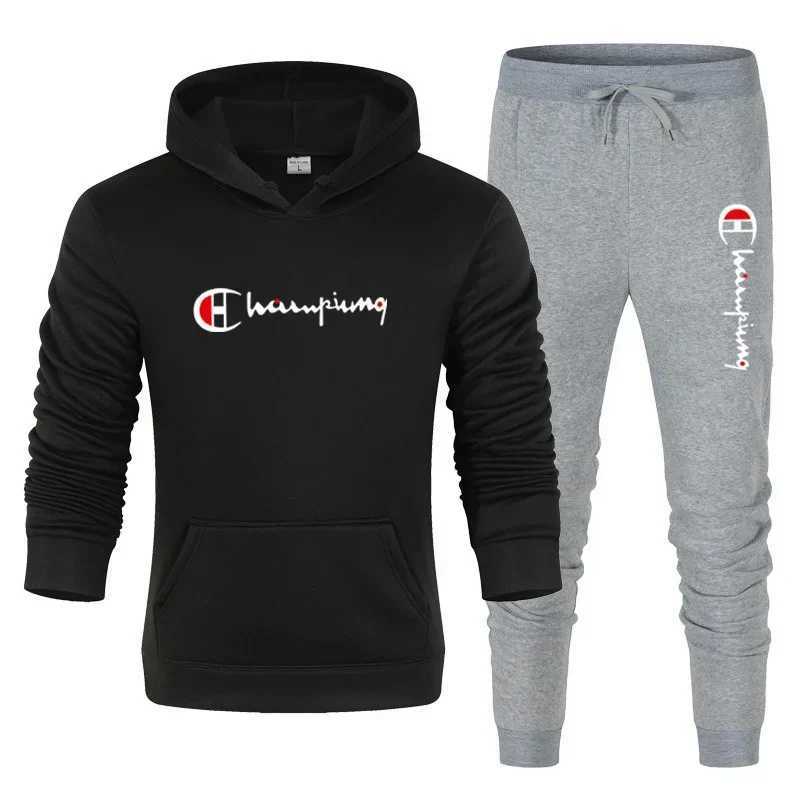 2025 Mens Tracksuit Hooded SweatshirtSweatpants 2 Pcs Sets Sports Suit Casual Jogger Sportswear 2 Piece Male Streetwear Sets J251104