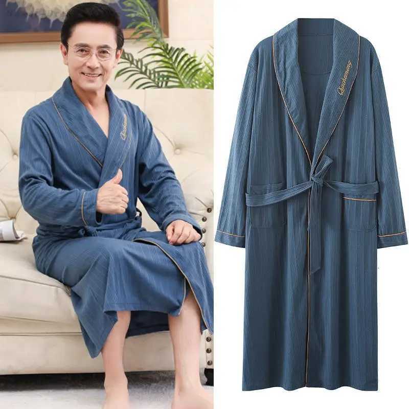 Autumn New Cotton Robe Plus Size 4XL Sleepwear Mens Medium Length Home Clothes Nightgown Loose Casual Bathrobe Kimono Gown C251104