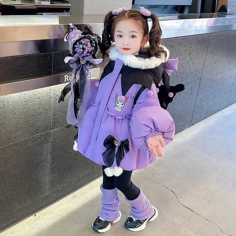 Sanrio Kuromi Girls Thickened Cotton Coat Anime Autumn and Winter New Kawaii Fashion Cartoon Halloween Warm Cotton Coat Jacket H251104