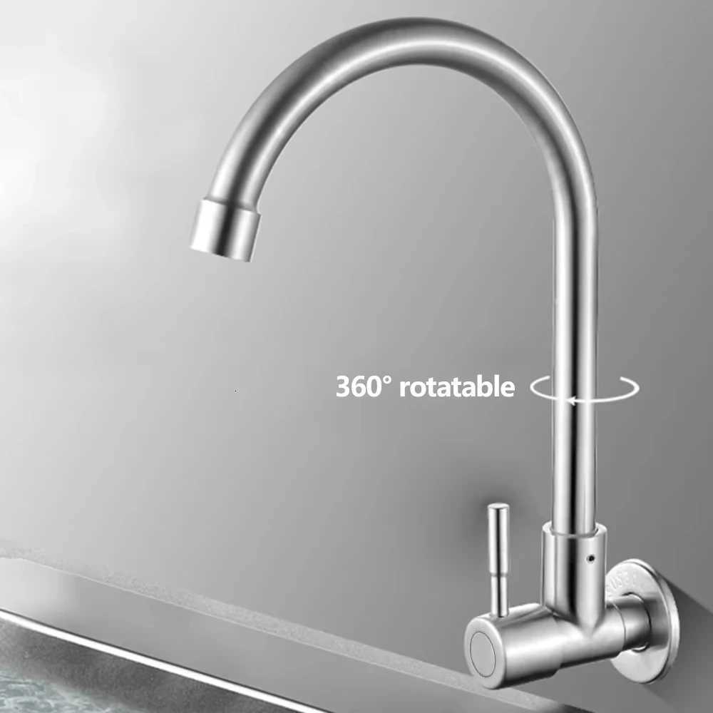Kitchen Faucet Stainless Steel Wall Mounted Single Cold Water Faucet Lower Curve Faucet Wall Sink Water Tap Premium Quality Y251104