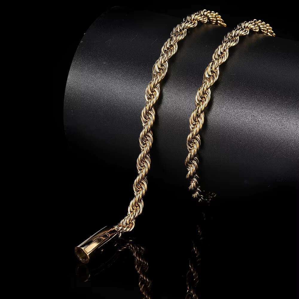 Men 18k Gold Plated Necklace Jewelry Stainless Steel Gold Chain With Striped Jewelry Buckle Cuban Chain Necklace