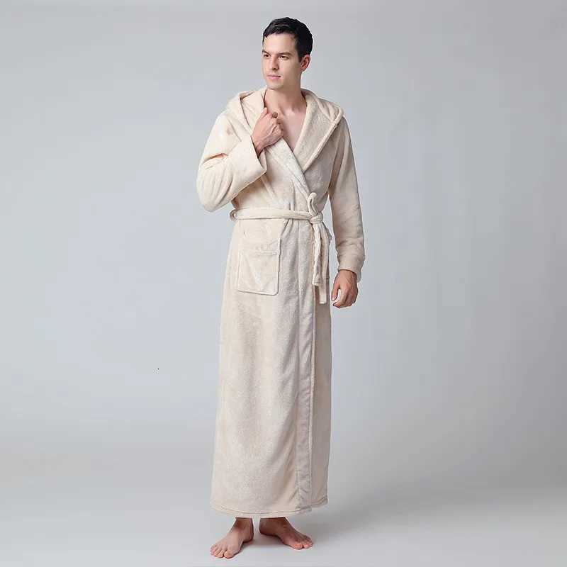 Mens Winter Bathrobe Hooded Robes Long Sleepwear Warm Plush ShawlShower Robe Night Gown Homewear Pajama Man Clothes for Sleep C251104