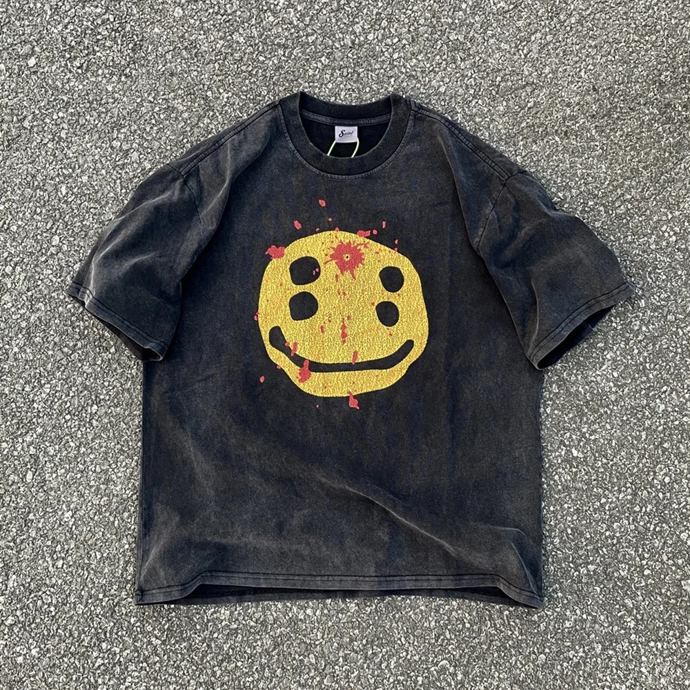 Michael Saint Fashion Street Flash Graphic Printed Top Casual Retro Clothing Loose Oversized Cotton T-shirt 250403