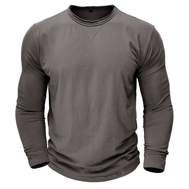 autumn and winter long sleeved round neck T-shirt men's earth pure cotton base shirt top 2025 new casual fashion trend clothing