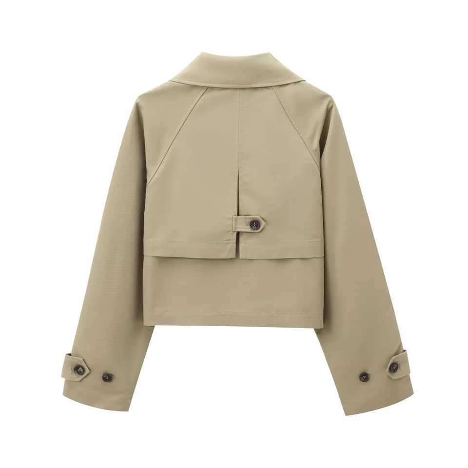 2025 autumn new womens suit collar windbreaker style long sleeve doublebreasted elegant jacket short coat J251103