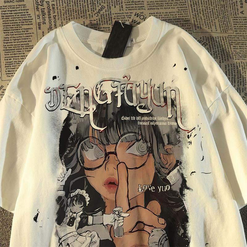 300 pounds American cartoon printed character short t-shirt for women in summer, high street loose and versatile half sleeved top trendy