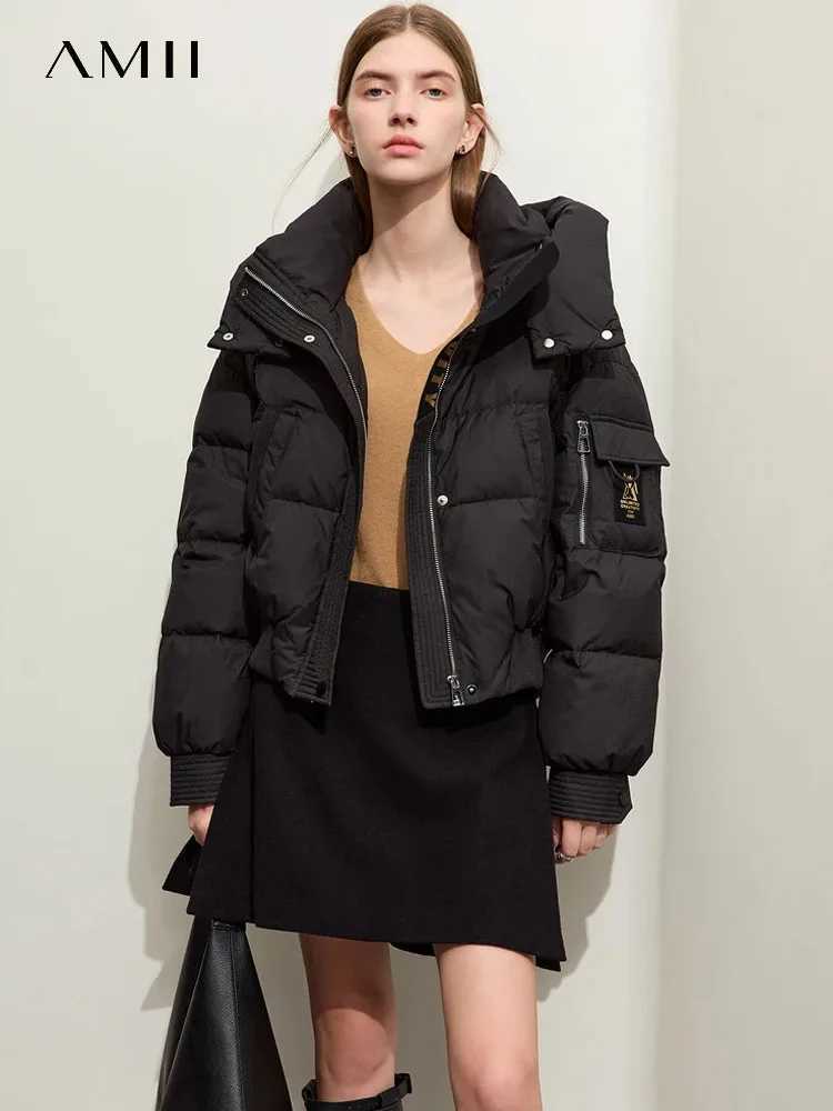 AMII Minimalist Down Jacket For Women 2024 Winter New Thick Warm Top Removable Cap Padded Coat Female Trendy Outerwear 12344192 J251104