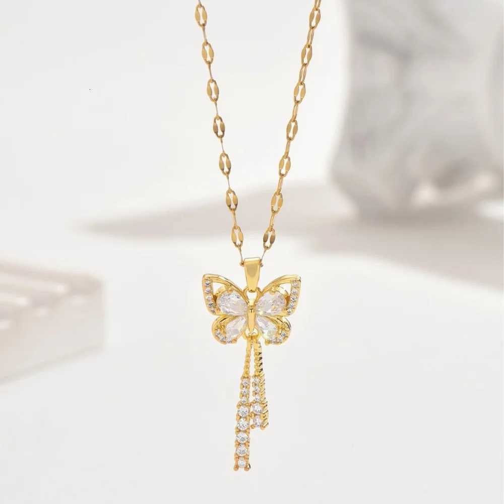 Stainless Steel Love Heart Butterfly Copper Pendant Necklace For Women Girls Cute Clavicle Chain Wedding Birthday Jewelry GiftsXJ251104