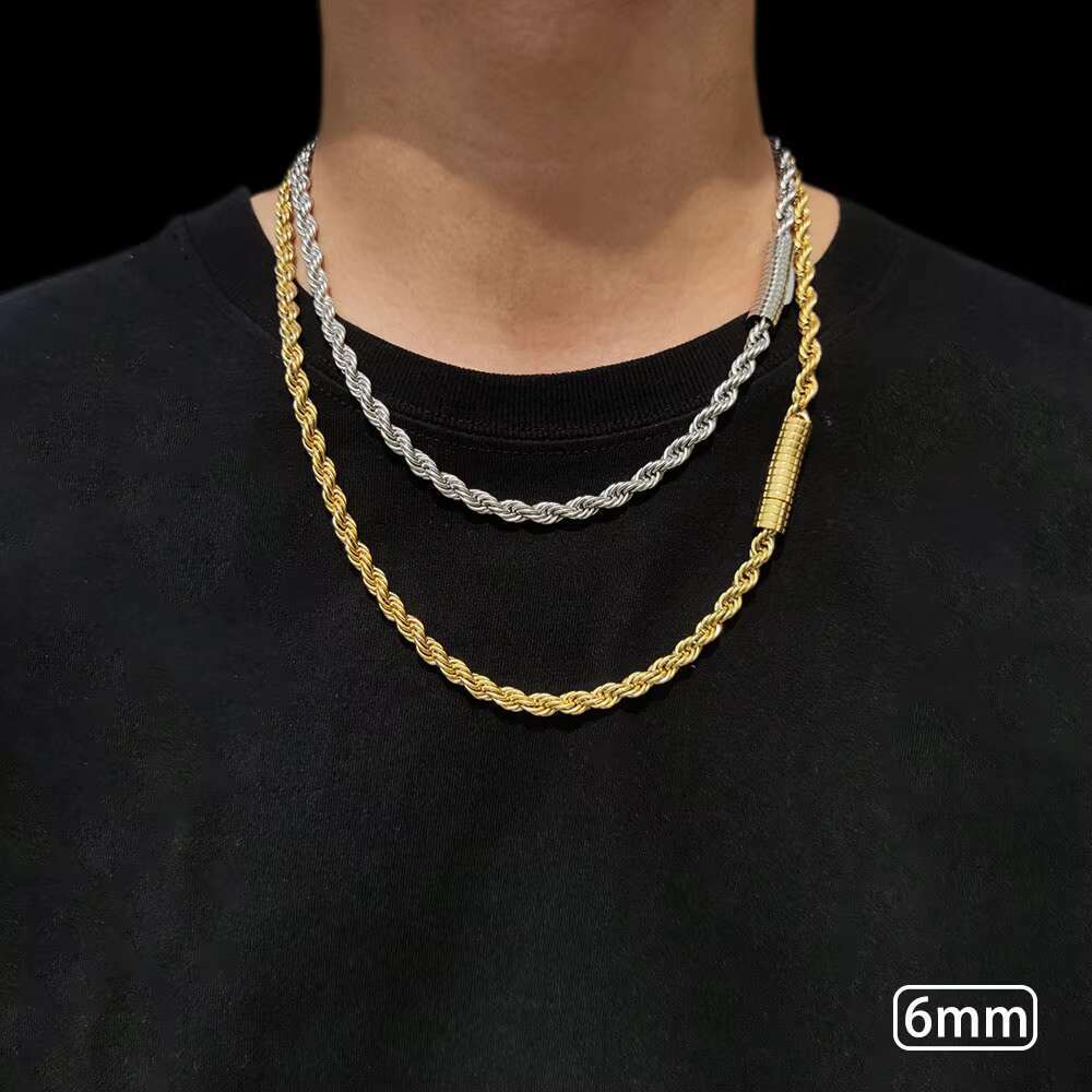 Men 18k Gold Plated Necklace Jewelry Stainless Steel Gold Chain With Striped Jewelry Buckle Cuban Chain Necklace