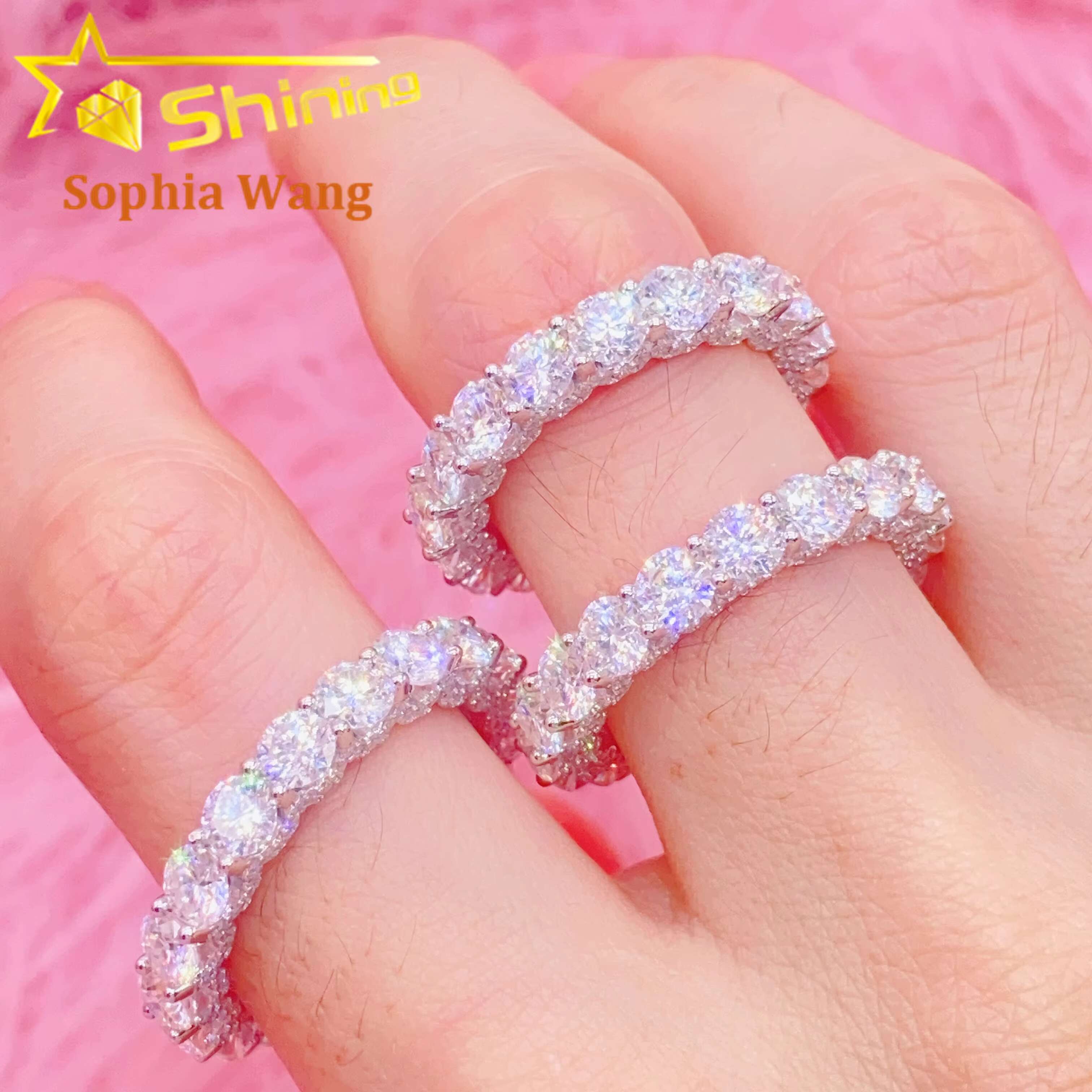 S925 Sterling Silver Luxury Diamond Rings Women Custom Tennis Ring Vvs Moissanite Diamond Engagement Ring for Women
