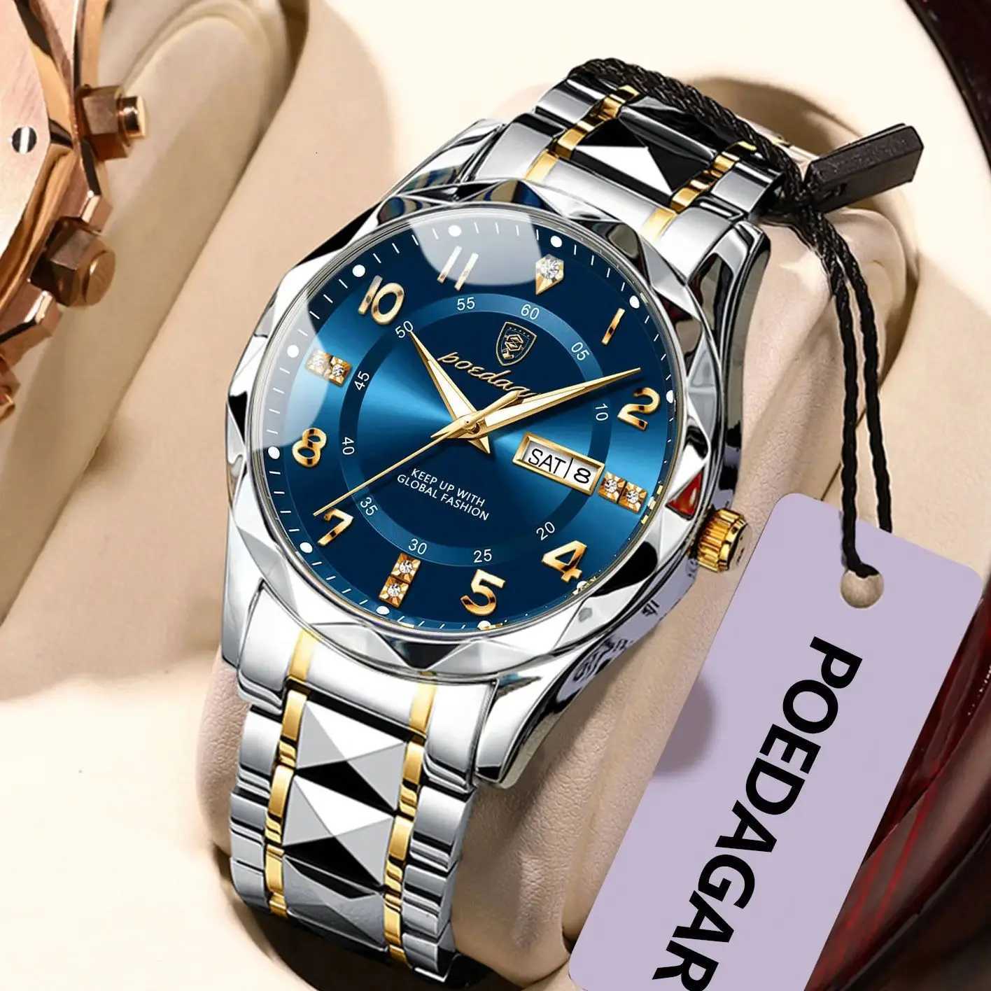 POEDAGAR Luxury Men Watch Waterproof Date Week Luminous Fashion Wristwatch Stainless Steel Quartz Sport Mens Watches Male RelojT251104