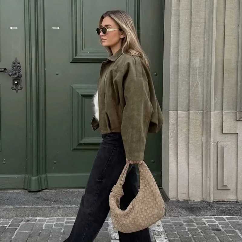 Womens Bomber Jackets Coats Fashion Turndown Collar Long Sleeve Loose Coats Vintage Female Outerwear Chic Tops J251103