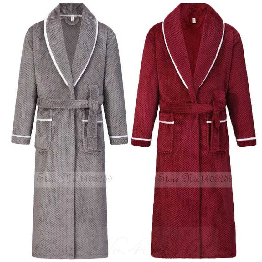 Winter Thicken Couple Flannel Long Robe Sleepwear Warm Mens Nightwear Bathrobe Gown Large Size Loose Coral Fleece Homewear 4XL C251104