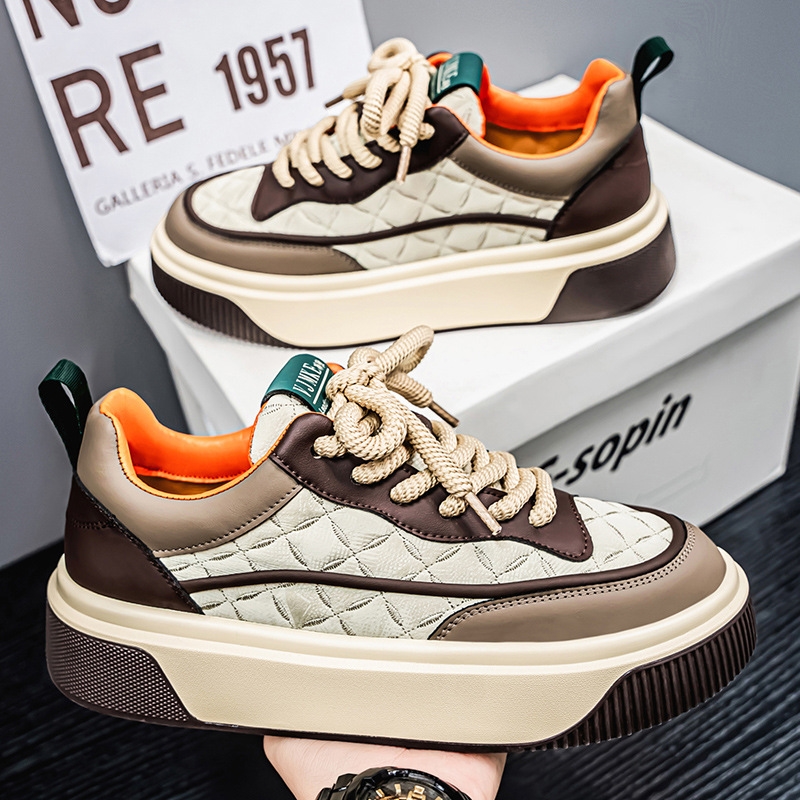 Free shipping spring new men's low-top casual shoes thick sole increase student sports skateboard shoes leather niche men's shoes a variety 