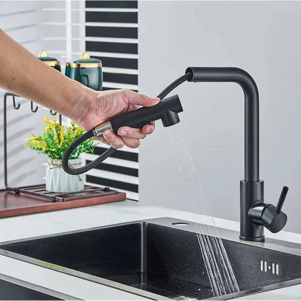 Sing Black Pl Out Kitchen Sink Faucet Two Model Stream Sprayer Nozzle Stainless Steel Hot Cold Wate Mixer Tap Deck Y251104