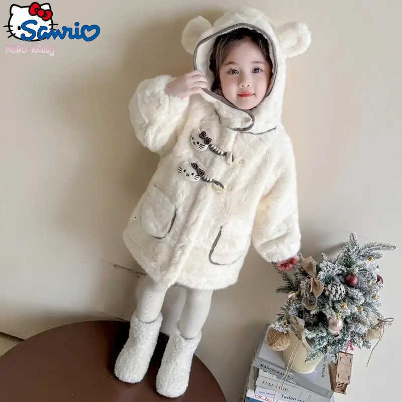 Sanrio Girls Hello Kitty Warm Hooded Jacket Kawaii Autumn Winter New Cartoon Anime Cotton Clothing Fashionable Thickened Coat H251104