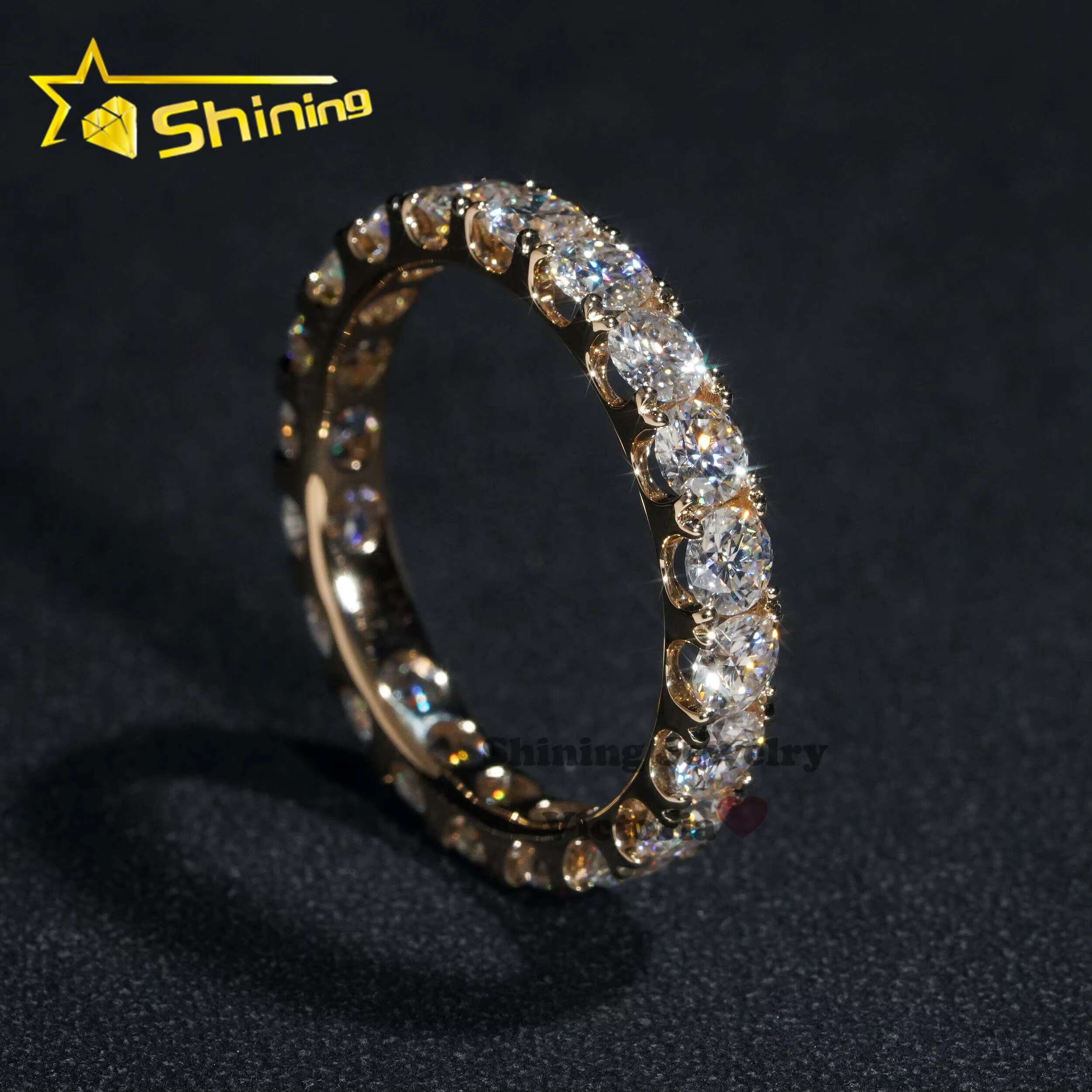 Luxury 3MM 10K 14K 18K Solid Gold Moissanite Diamond Eternity Engagement Ring Iced Out VVS Round Brilliant Cut Band Rings Women