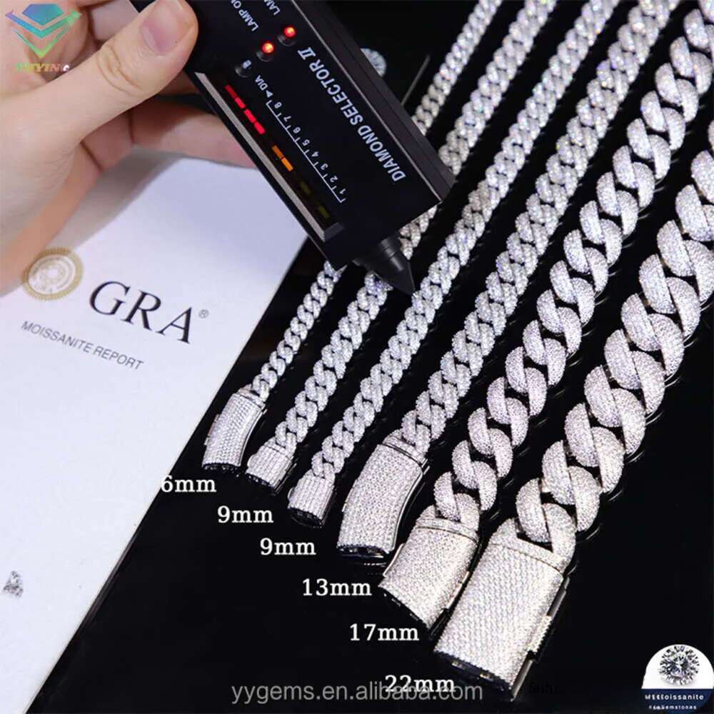 Hot-sale Iced Out 6mm-13mm Vvs Moissanite Dia Chain S Sterg Sier Cuban k for Men Hiphop Fine Jewlery Necklaces