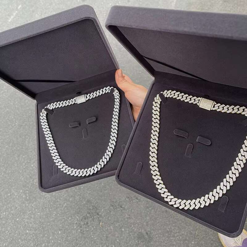 15MM VVS Sterling Silver 925 White Gold Miami Cuban Link Iced Out Natural Moissanite Cuban