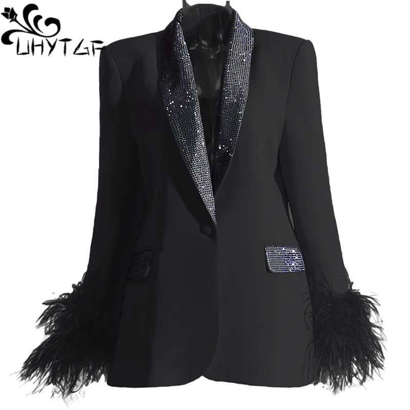 Fashion Splicing Feather Women Blazers Pant Sets Casual Single Button Long Sleeve Loose Jacket Coat Female Solid Blazer Top 2930