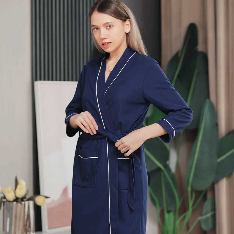 Autumn Long Sleeve Solid Waffle Kimono Unisex Lovers Soft Bath Robe Casual Home Nightrobe Sleepwear Solid Hotel Robe Bathrobe C251104