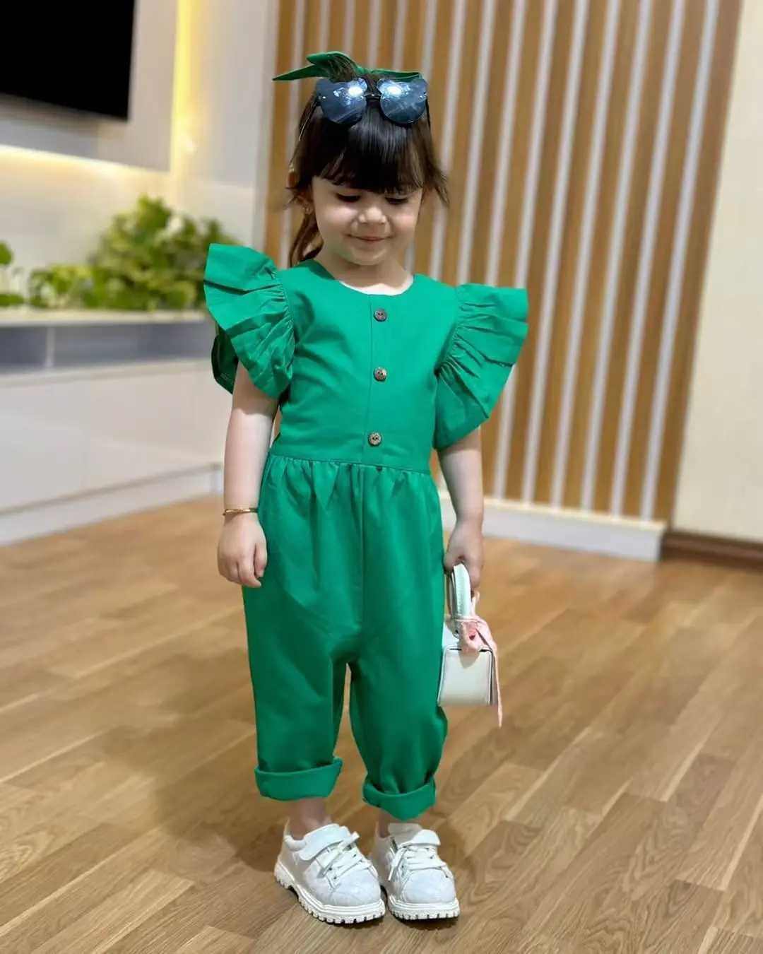 Summer Kid Girls Jumpsuit With Ruffle Sleeves For Outdoor Children Clothes Girls Outfits For 2 3 4 5 6 7 8 Years Old J250403