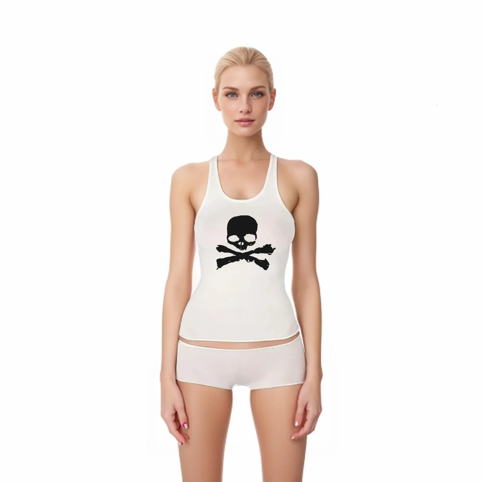Wet Printed Body Suits Women Racer Tank Top White Black Sexy Bodysuit Rave Wear Summer Clothes Women Fashion Streetwear 250403
