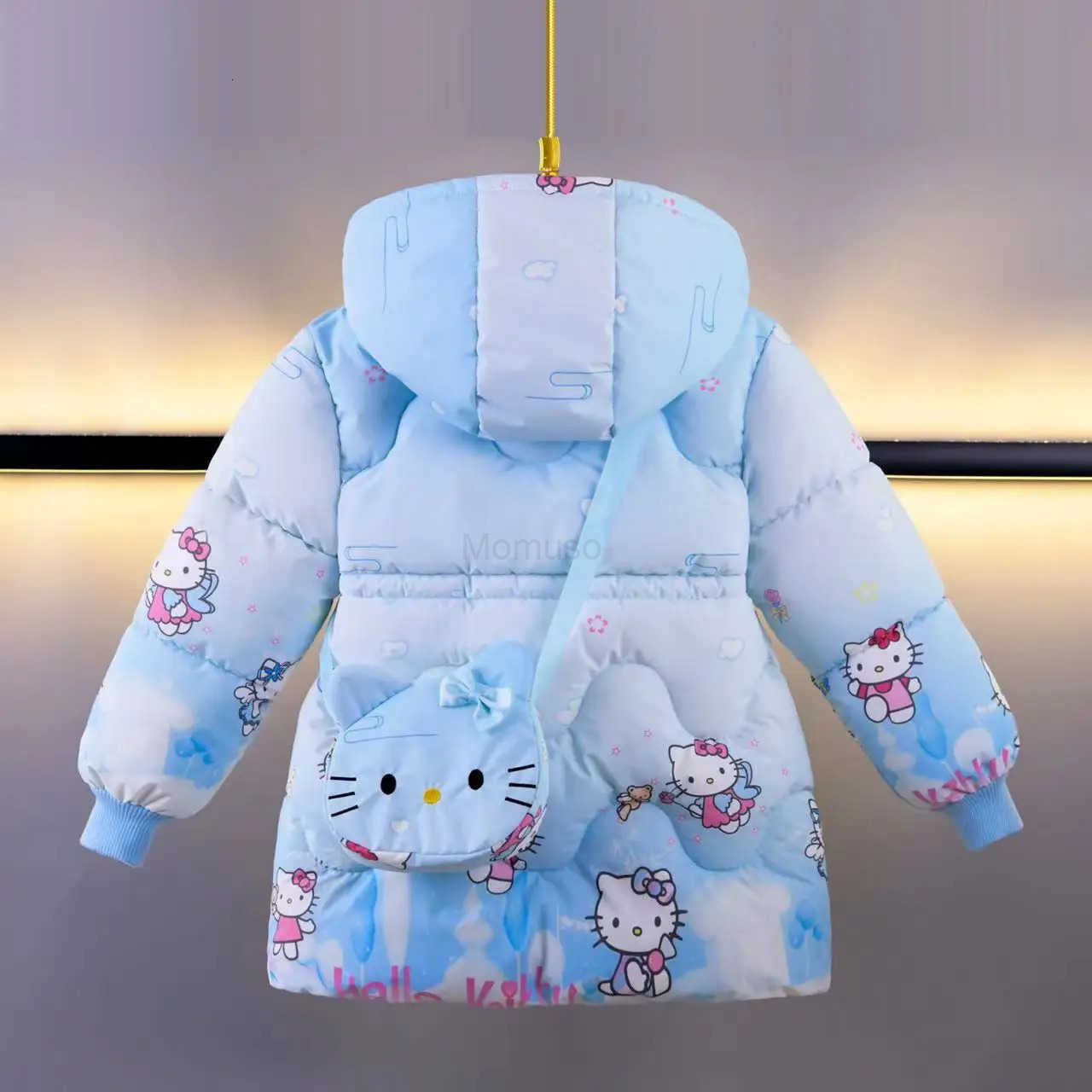 Sanrio Baby Girl Outerwear New Winter Children Cartoon Hello Kittys Printed Plush Thick Warm Princess Coat Zipper Hooded ParkaBag Gift H251104