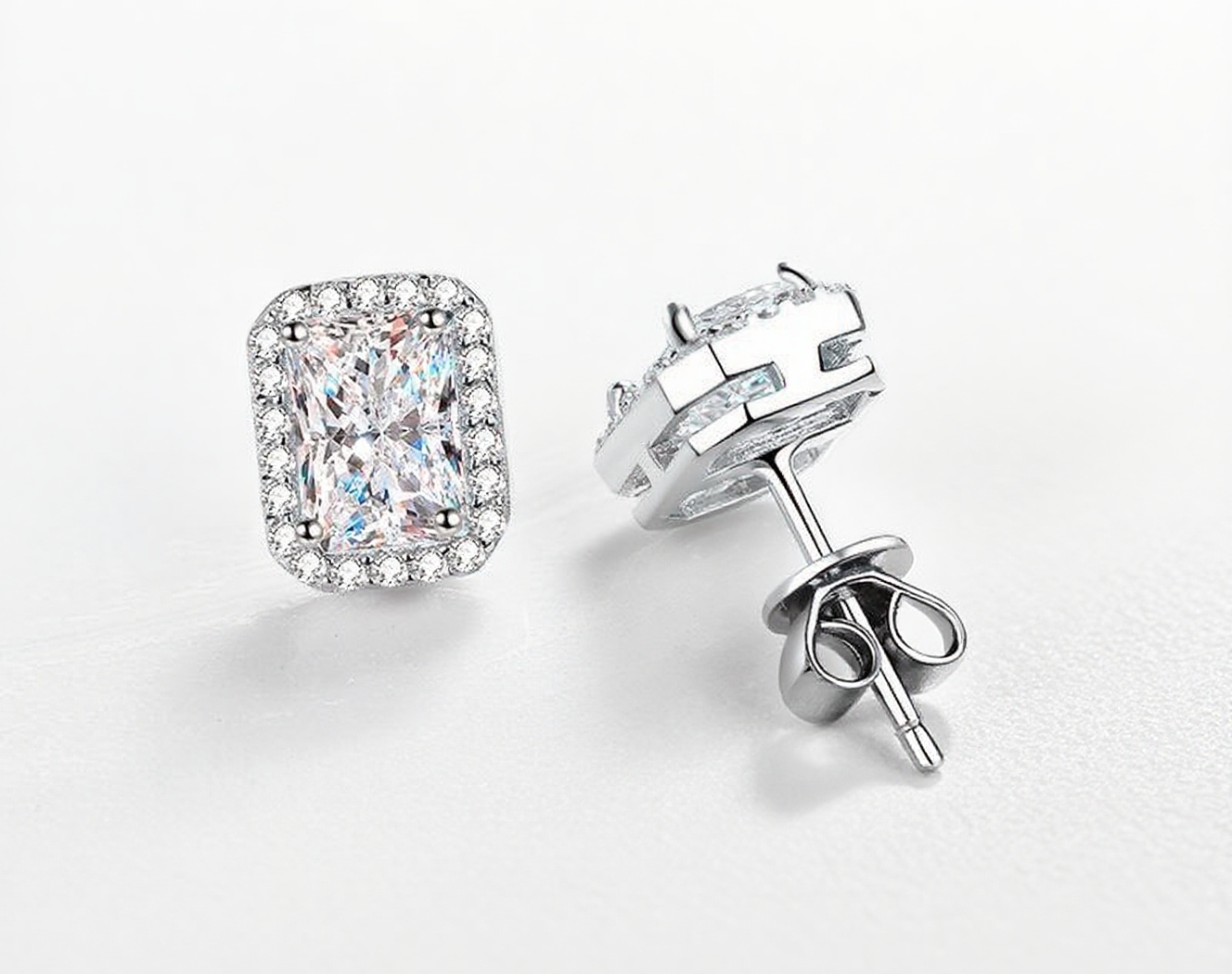 TaiYang 0.5ct to 2ct Radiant/Emerald Cut Moissanite Earrings for Women Men , Luxurious S925 Silver D VVS1 Clarity Diamond Studs Earring Wedding Engage