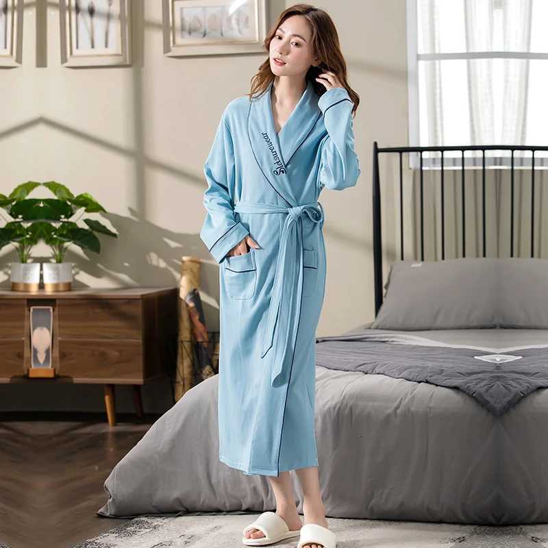 Womens autumn cotton robes big yards M-4XL letter pattern bathrobes morning house coat medium long spring nightgown spa kimono C251104