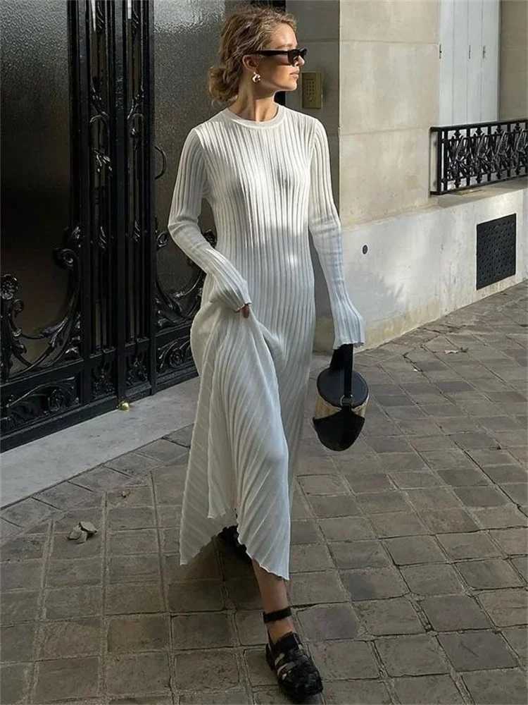 Tossy Lace-Up Female Knit Maxi Dress Autumn High Waist Fashion Patchwork Long Slve Loose Solid Dress Bandage Knitwear Dress X2504031