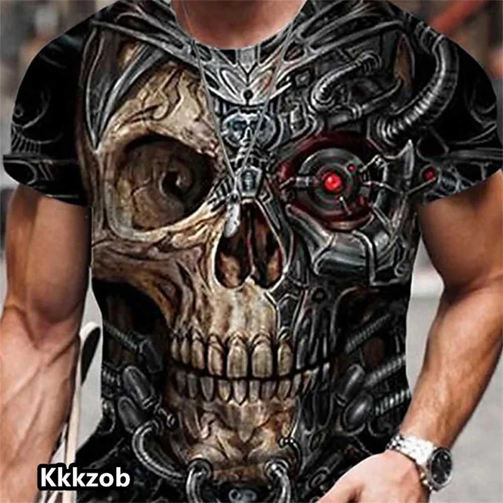 Skull graphic horror printed top short sleeved mens T-shirt fashionable casual oversized T-shirt street clothing W250403