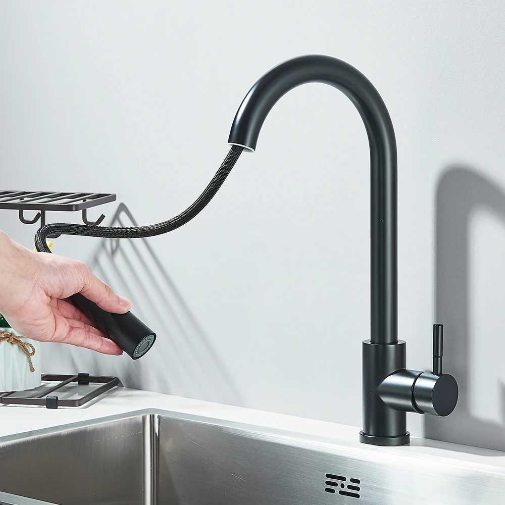 Black Pl Out Kitchen Faucet Deck Mounted ible Hot And Cold Water Kitchen Sink Mixer Tap With Stream Shower Modes Nozzle Y251104