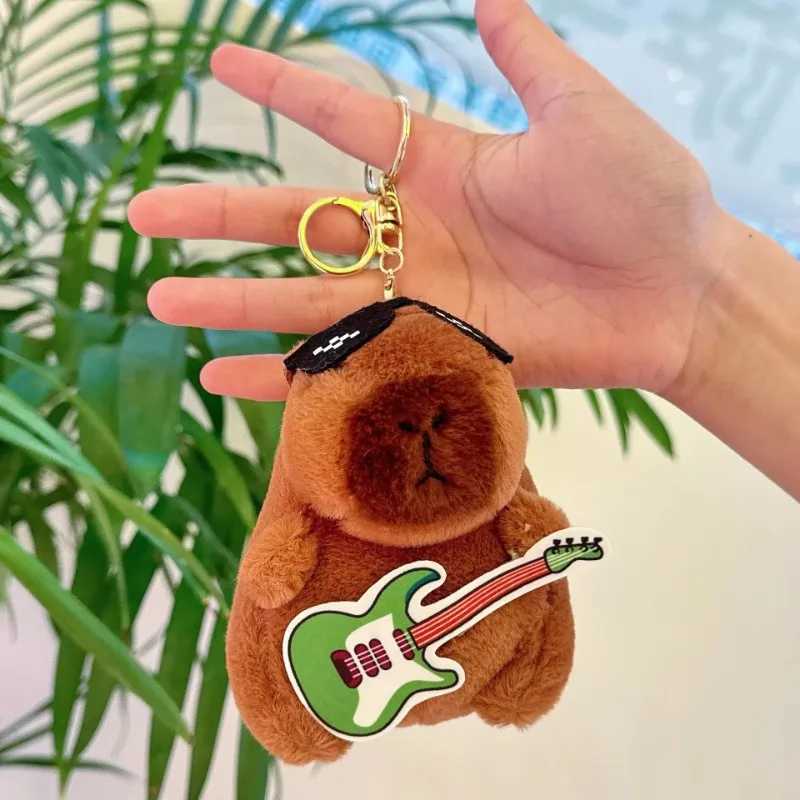 120PCS Cute Guitar Capybara Plush Toy Cartoon Guinea Pig Pendant Stuffed Doll Backpack Keychain Bag Car Key Ring Decor Kid GiftW251103