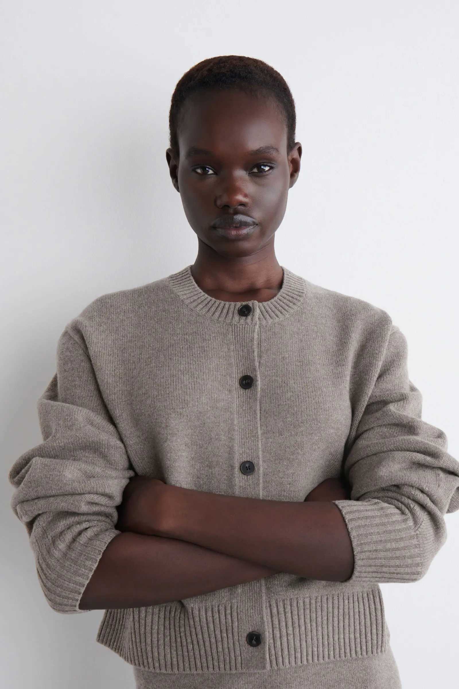 Ethereal MD 2025 cos autumn new style of Ladies casual and fashionable standard style blended grey knitted cardigan J251103