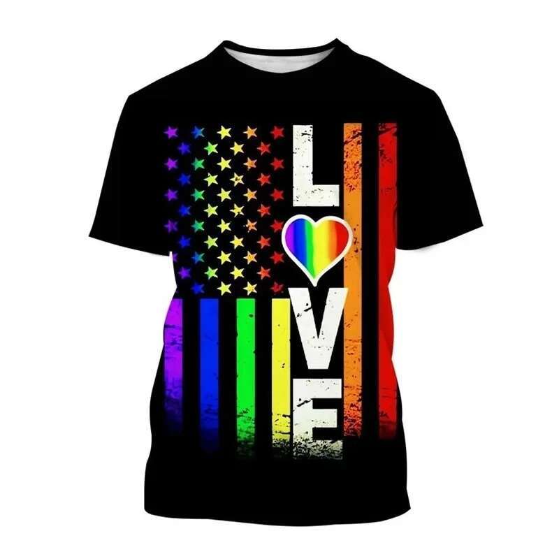 New LGBT Rainbow Flag 3D Print T-shirt Men Women Personality Fashion Gay Cool Round Neck Street Short Sleeve Tops Summer Tees