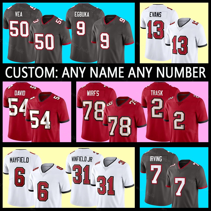 13 Mike Evans Football Jerseys 54 Lavonte David 50 Vita Vea 78 Tristan Wirfs 2 Kyle Trask 0 YaYa Diaby 62 Graham Barton 97 Adam Gotsis 99 Warren Sapp 55 Derrick Brooks