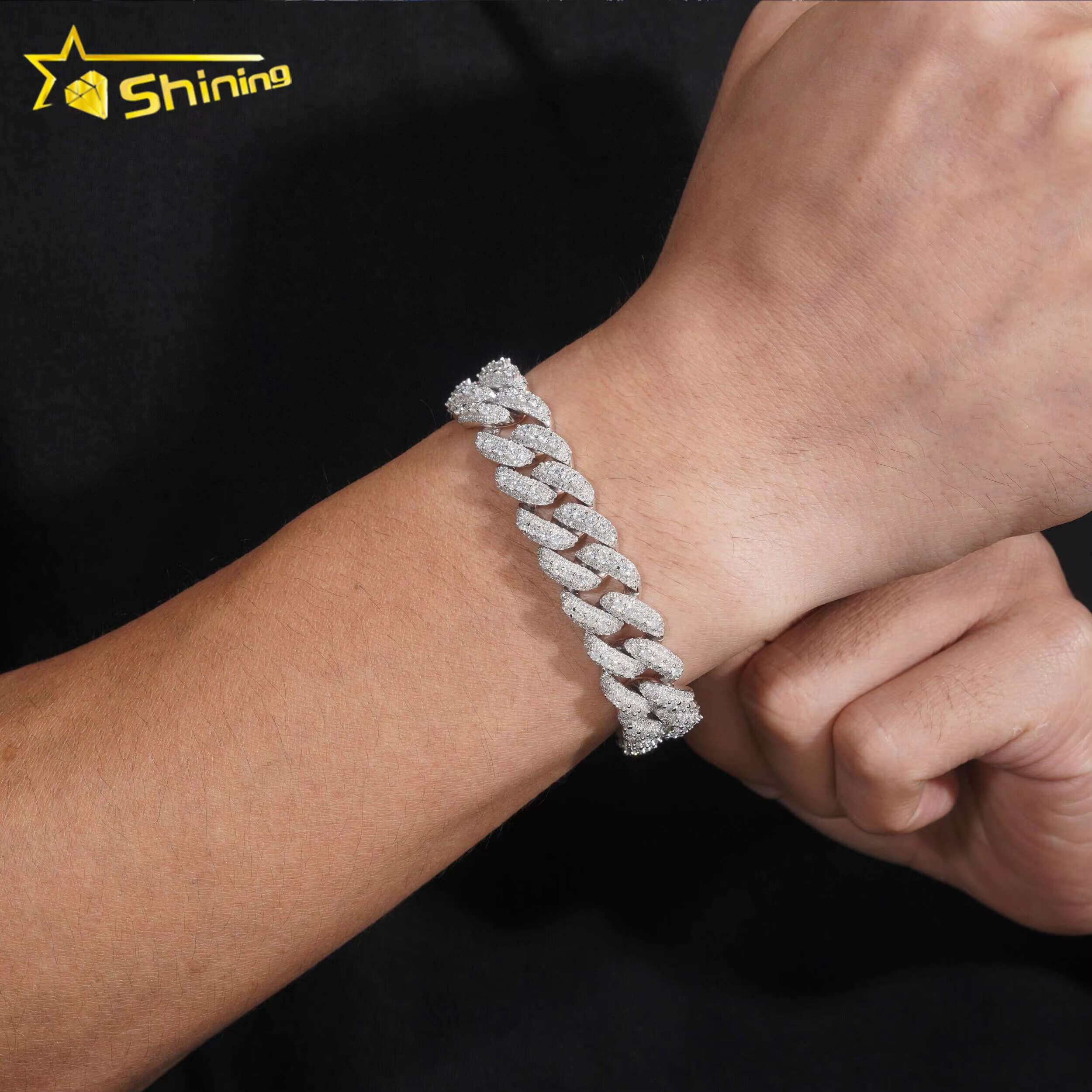 Hip Hop Jewelry 13MM Iced Out 925 Silver Gold Plated VVS D Color Infinity Link Moissanie Cuban Link Chain Bracelet