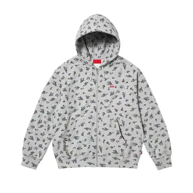 American Floral Print Hoodie Womens Thickened Lazy Style Oversize Cardigan Coat Trendy Spring Autumn Winter Loose Fit Sweatshir 250403