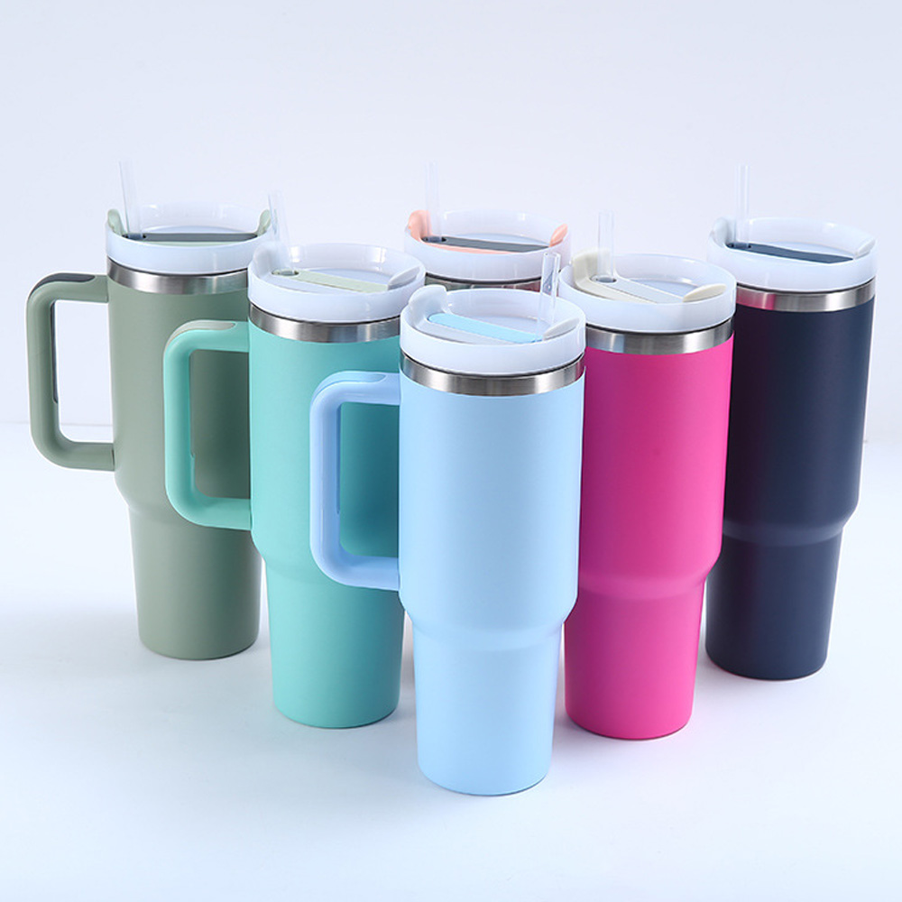 1pc New H2.0 40oz Stainless Steel Tumblers Cups With Silicone Handle Lid and Straw 2nd Generation Car Mugs Vacuum Insulated 40 oz Water Bottles H0261