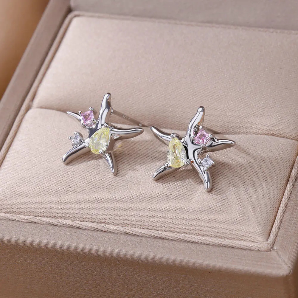 Water Drop Zircon Star Earrings Stainless Steel Gold Declaration 2023 Womens Christmas Jewelry Gifts 250326