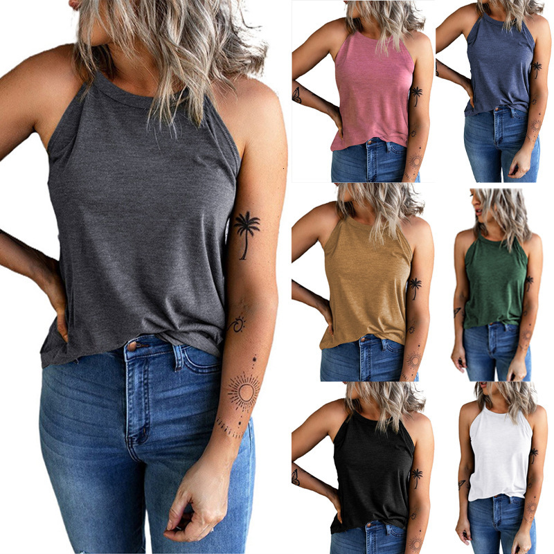 2025 Summer New Hanging Tank Women, Inner and Outer Wear, Solid Color Slim Fit, Sleeveless Round Neck Top for Women